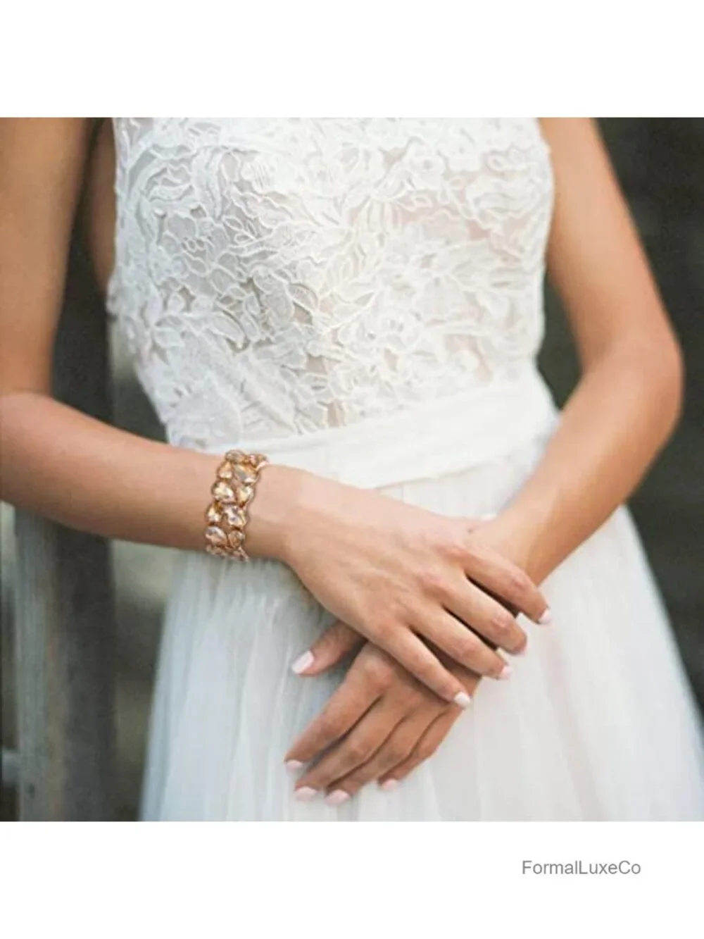 Austrian Crystal Stretch Bracelet & Stud Earrings Set, Art Deco Bridal Jewelry